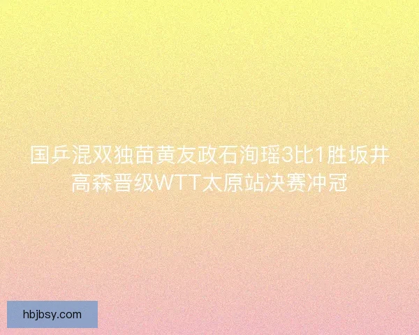 国乒混双独苗黄友政石洵瑶3比1胜坂井高森晋级WTT太原站决赛冲冠