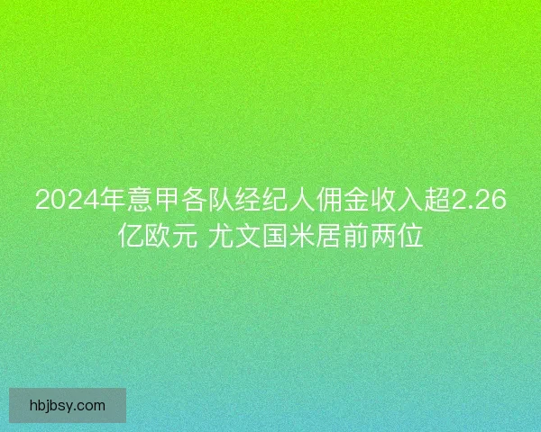 2024年意甲各队经纪人佣金收入超2.26亿欧元 尤文国米居前两位